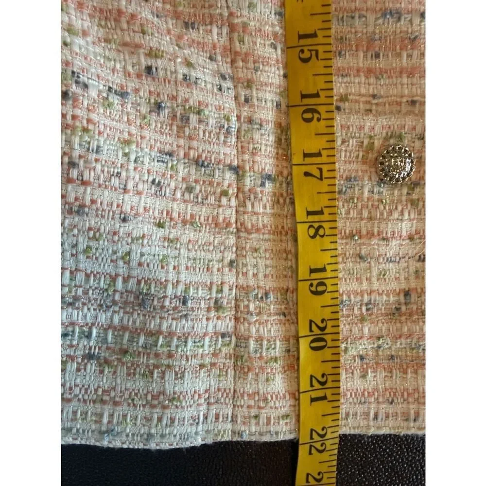 Karl Lagerfeld Cream and Pink Tweed Zip Jacket pockets rounded neckline size 8